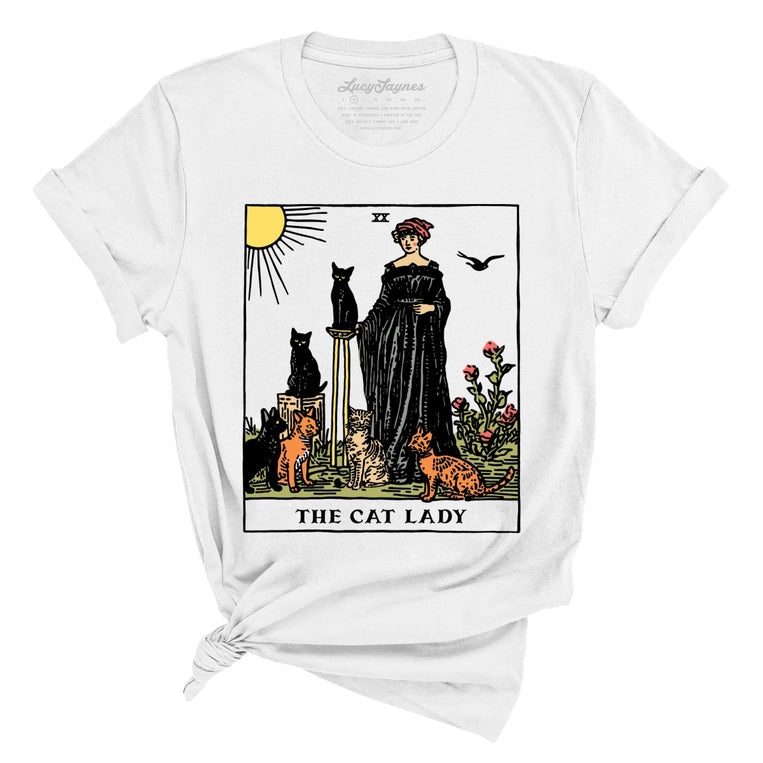 The Cat Lady Tarot Card Graphic Tee - White