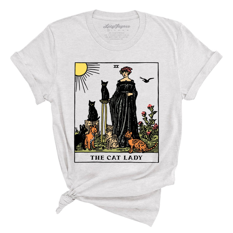 The Cat Lady Tarot Card Graphic Tee - Ash