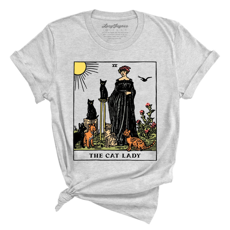 The Cat Lady Tarot Card Graphic Tee - Athletic Heather