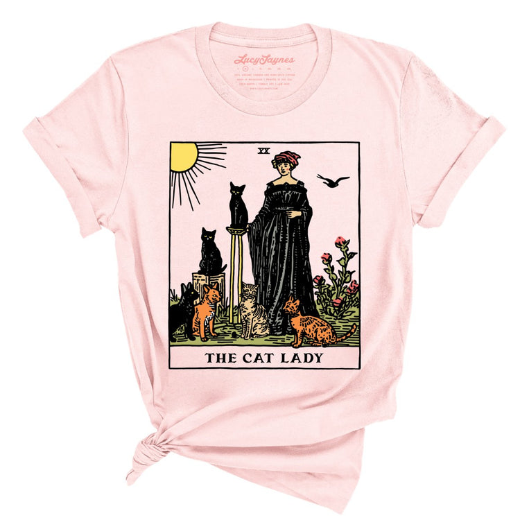 The Cat Lady Tarot Card Graphic Tee - Soft Pink