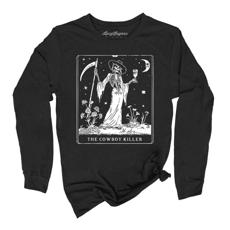 The Cowboy Killer Tarot Card Graphic Long Sleeve Tee - Black