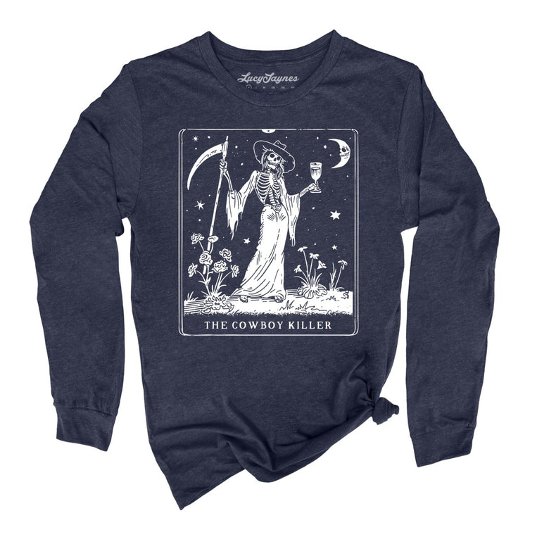 The Cowboy Killer Tarot Card Graphic Long Sleeve Tee - Heather Navy
