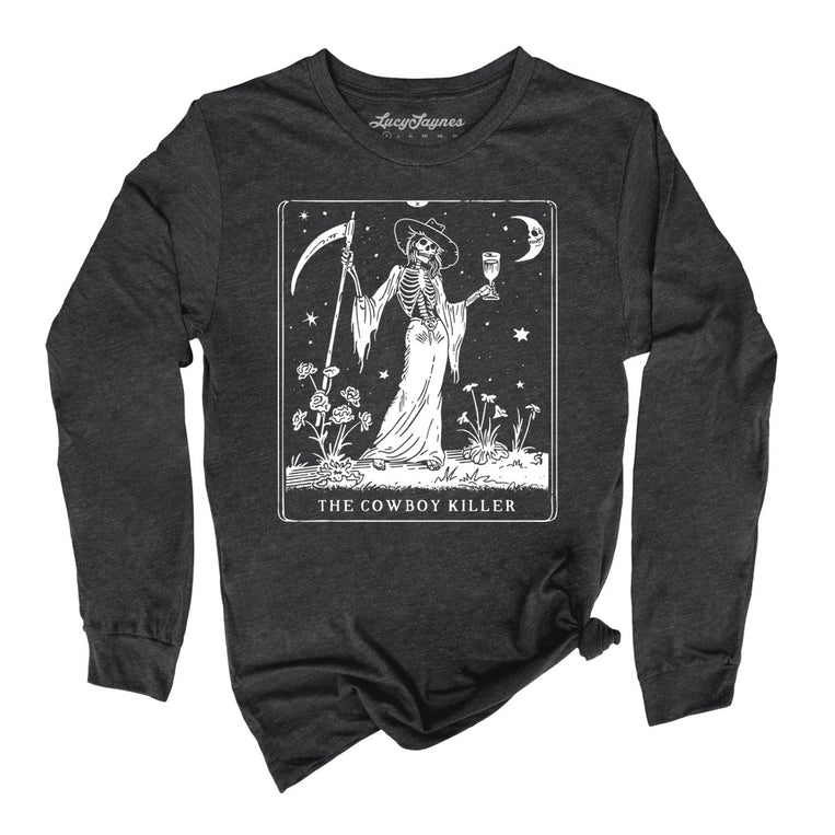 The Cowboy Killer Tarot Card Graphic Long Sleeve Tee - Dark Grey Heather
