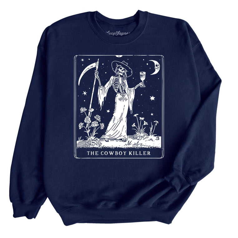 The Cowboy Killer Tarot Card Graphic Sweatshirt - Navy