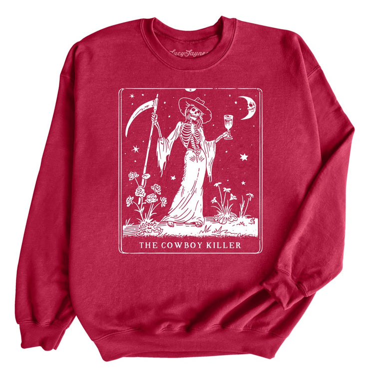 The Cowboy Killer Tarot Card Graphic Sweatshirt - Cardinal Red