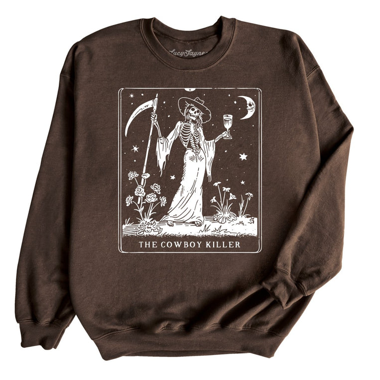 The Cowboy Killer Tarot Card Graphic Sweatshirt - Dark Chocolate