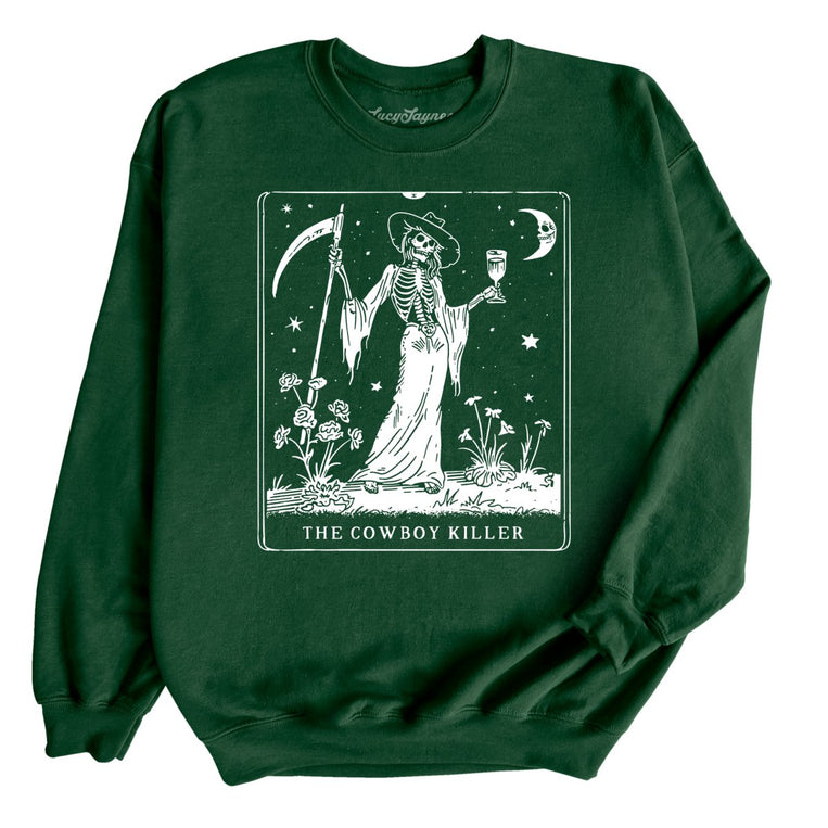 The Cowboy Killer Tarot Card Graphic Sweatshirt - Forest