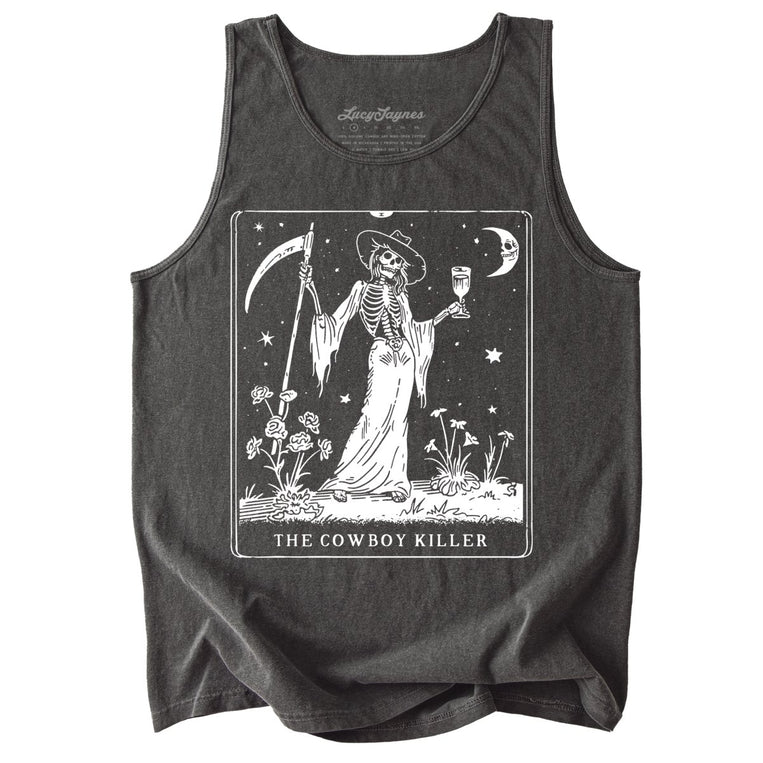 The Cowboy Killer Tarot Card Comfort Colors Graphic Tank Top - Pepper