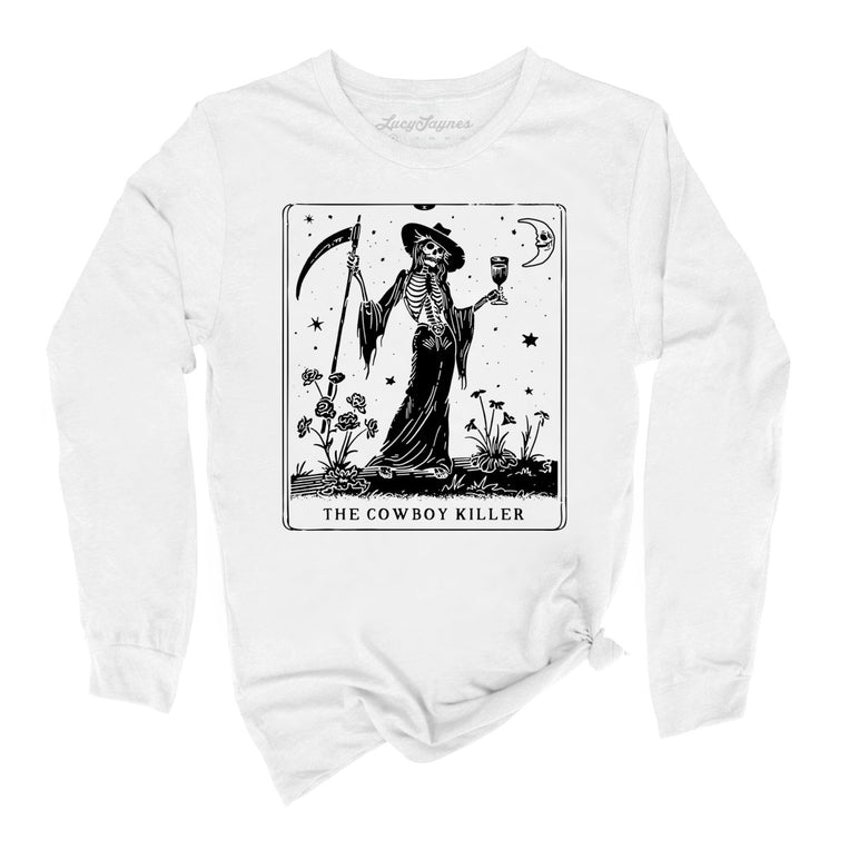 The Cowboy Killer Tarot Card Graphic Long Sleeve Tee - White