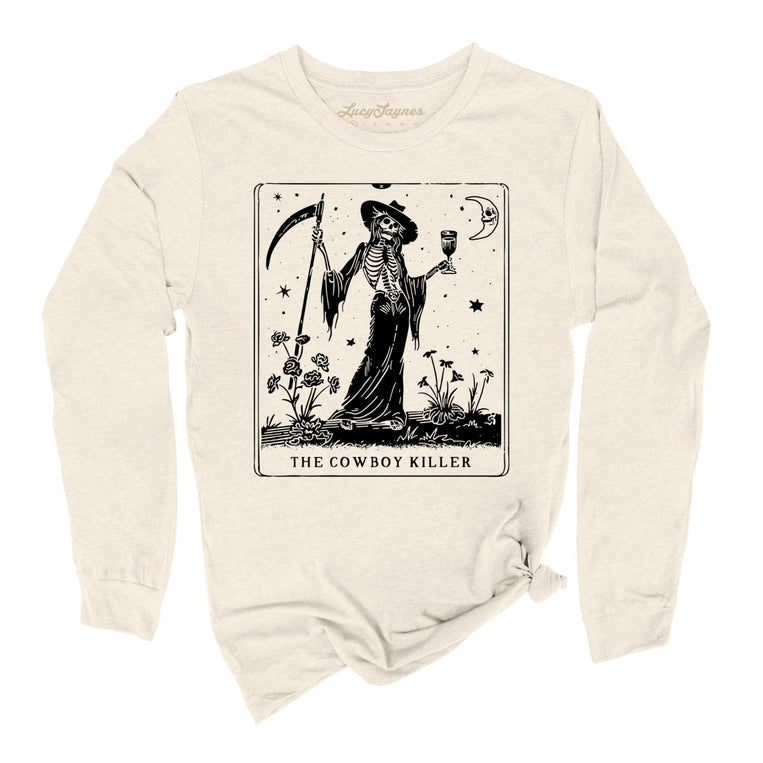 The Cowboy Killer Tarot Card Graphic Long Sleeve Tee - Natural