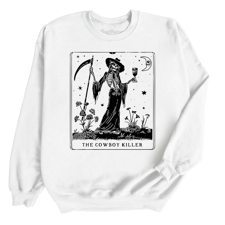 The Cowboy Killer Tarot Card Graphic Sweatshirt - White
