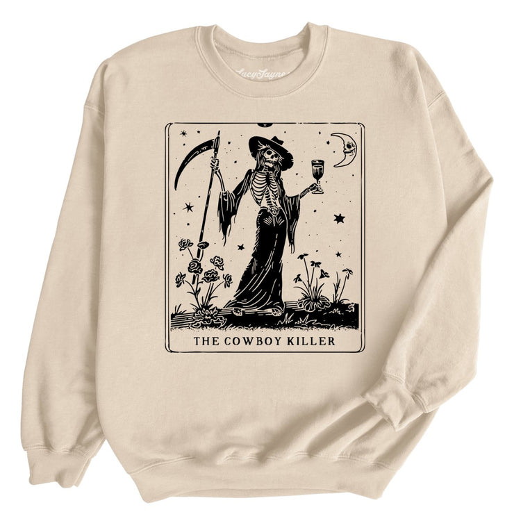 The Cowboy Killer Tarot Card Graphic Sweatshirt - Sand