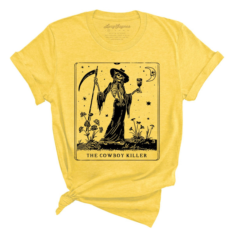The Cowboy Killer Tarot Card Graphic Tee - Heather Yellow