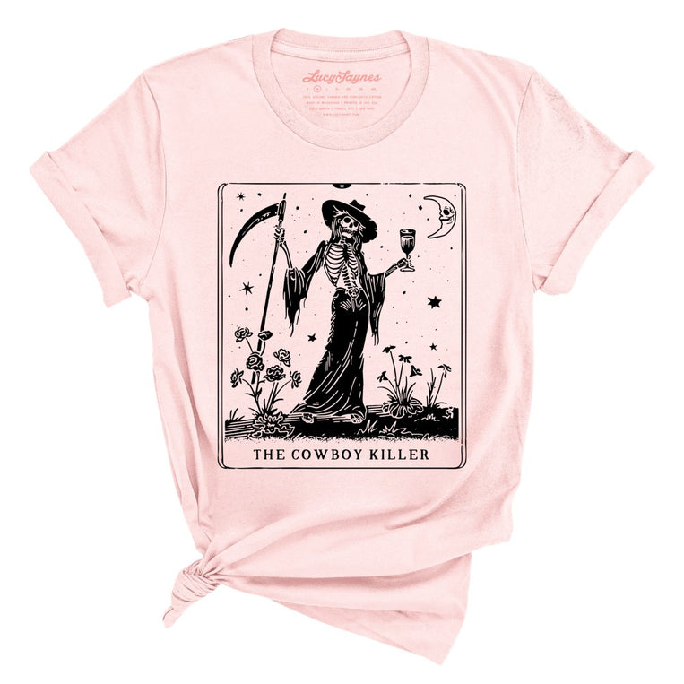 The Cowboy Killer Tarot Card Graphic Tee - Soft Pink