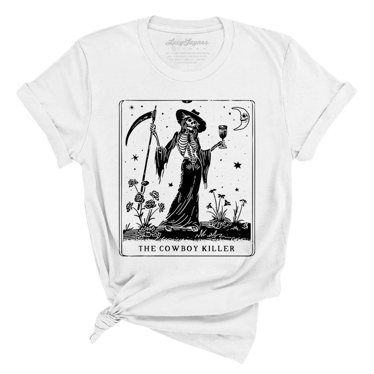 The Cowboy Killer Tarot Card Graphic Tee - White