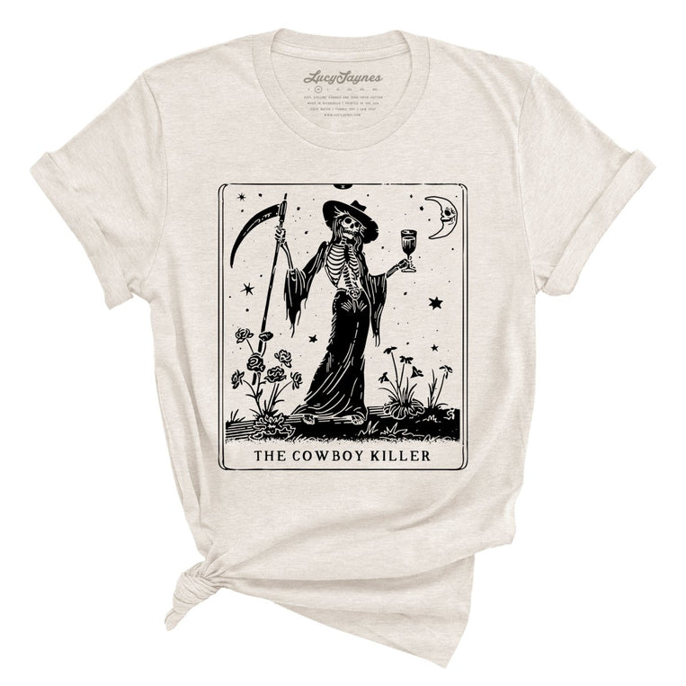 The Cowboy Killer Tarot Card Graphic Tee - Heather Dust