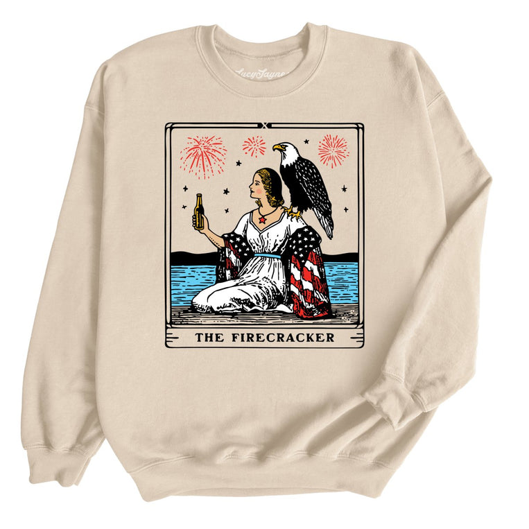 The Firecracker Tarot Card Graphic Sweatshirt - Sand