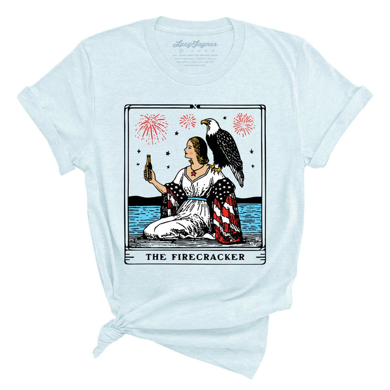 The Firecracker Tarot Card Graphic Tee - Heather Ice Blue