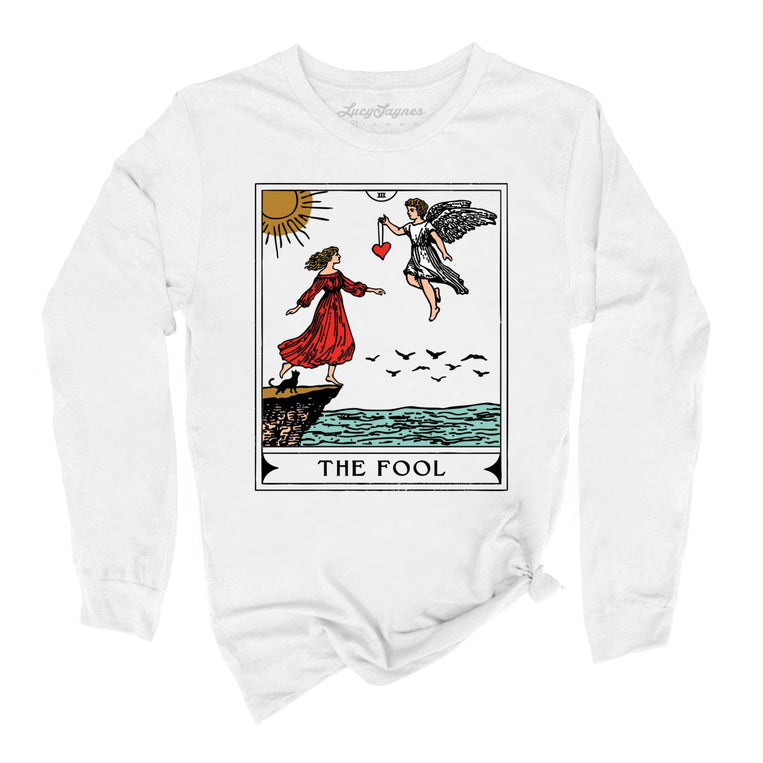 The Fool Tarot Card Graphic Long Sleeve Tee - White