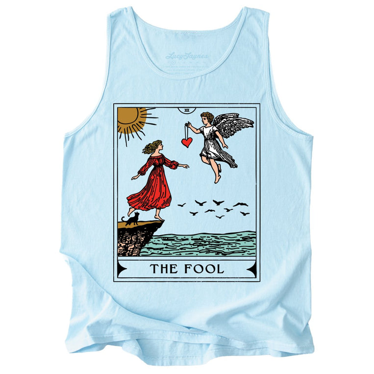 The Fool Tarot Card Comfort Colors Graphic Tank Top - Chambray