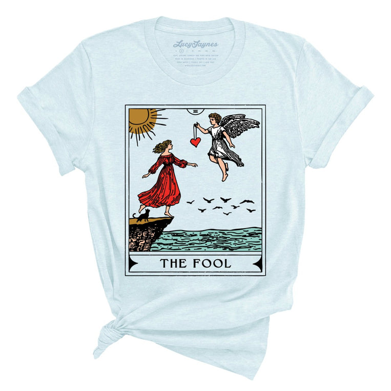 The Fool Tarot Card Graphic Tee - Heather Prism Ice Blue