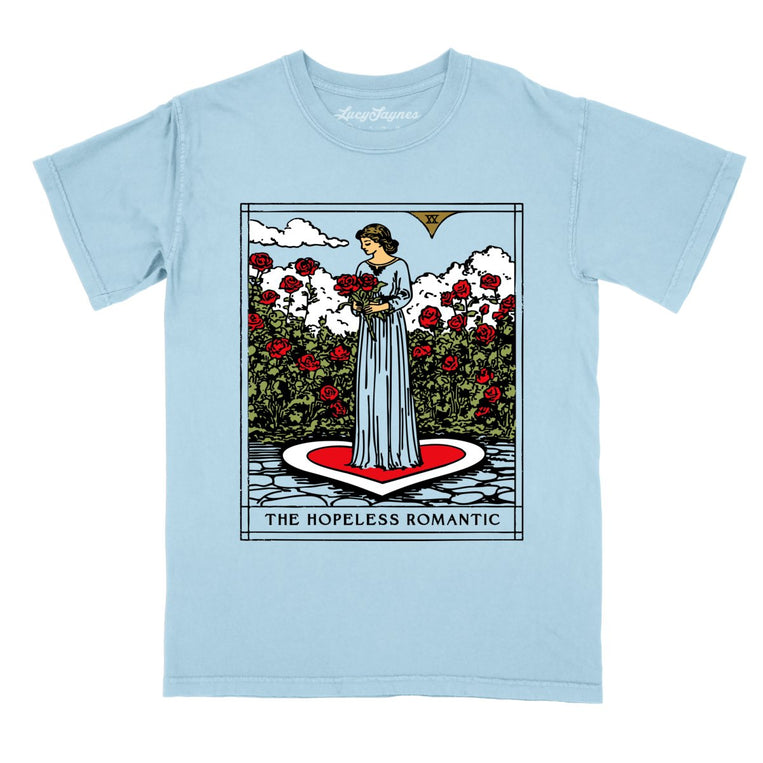 The Hopeless Romantic Tarot Card Comfort Colors Graphic Tee - Chambray