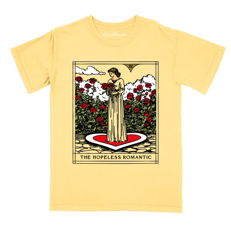 The Hopeless Romantic Tarot Card Comfort Colors Graphic Tee - Butter