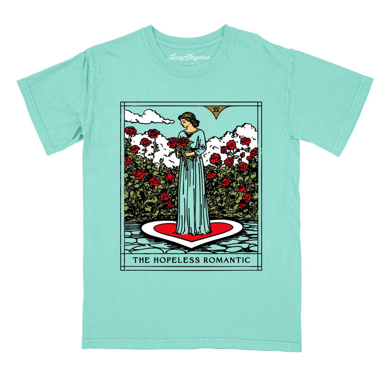 The Hopeless Romantic Tarot Card Comfort Colors Graphic Tee - Chalky Mint