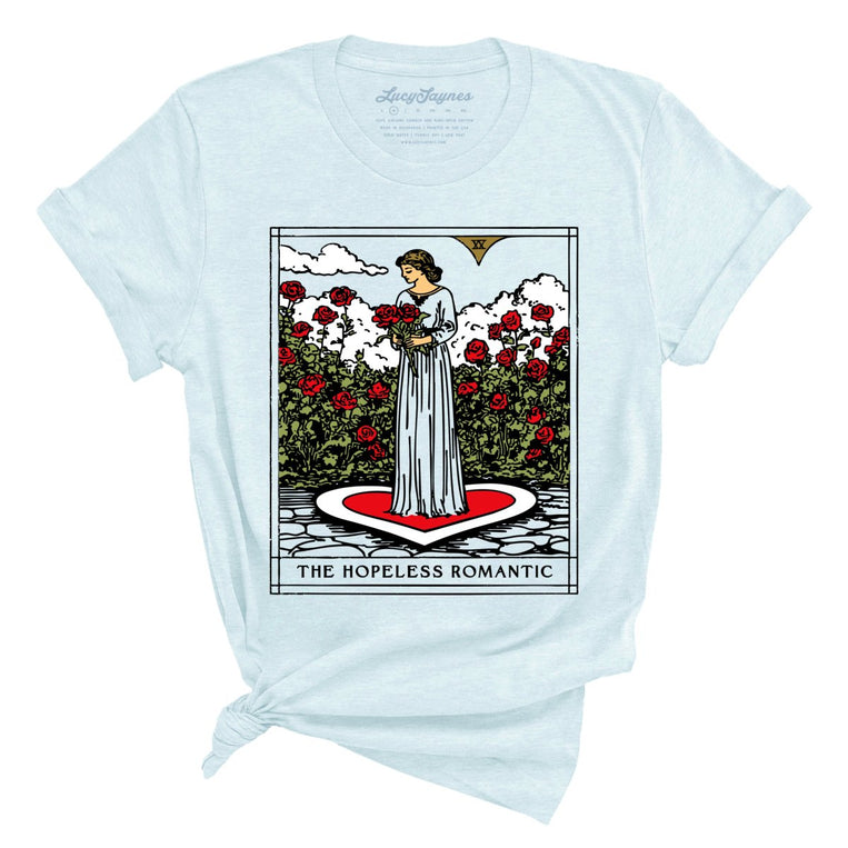 The Hopeless Romantic Tarot Card Graphic Tee - Heather Prism Ice Blue