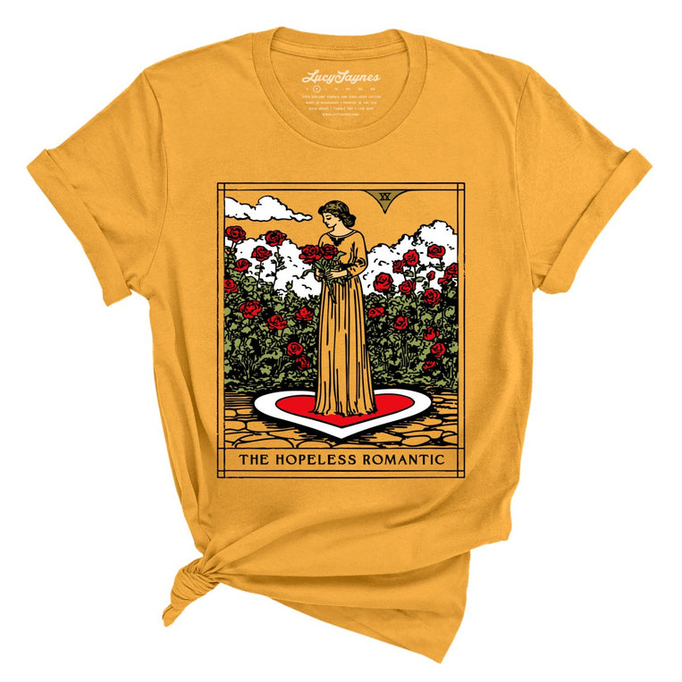 The Hopeless Romantic Tarot Card Graphic Tee - Mustard