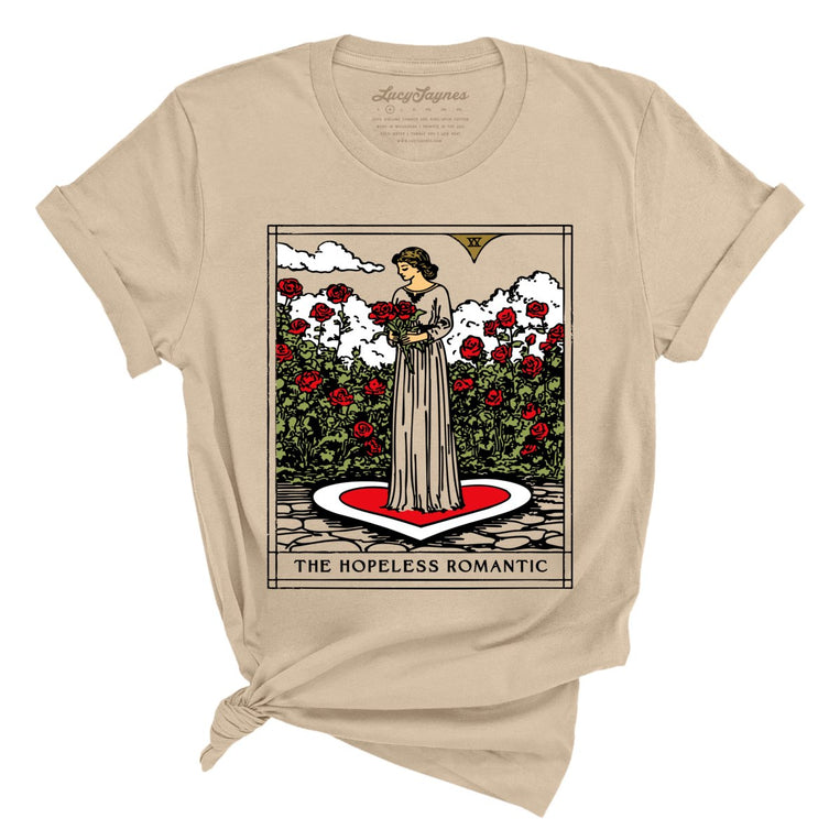 The Hopeless Romantic Tarot Card Graphic Tee - Tan