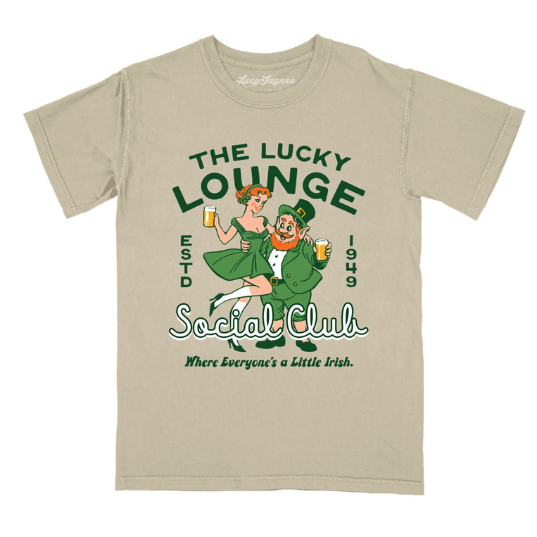 The Lucky Lounge Social Club Comfort Colors Graphic Tee - Khaki