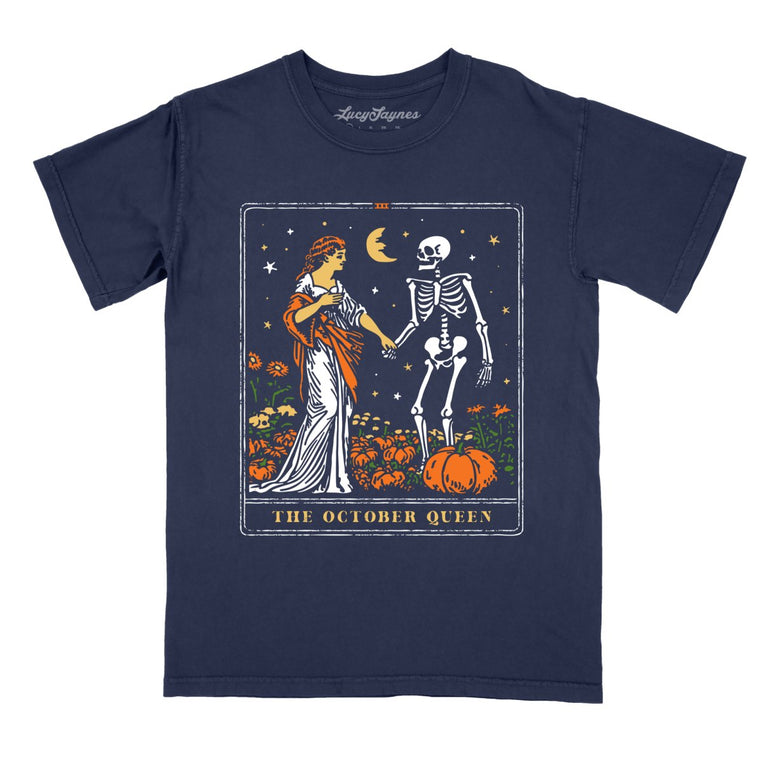 The October Queen Tarot Card Comfort Colors Graphic Tee - True Navy