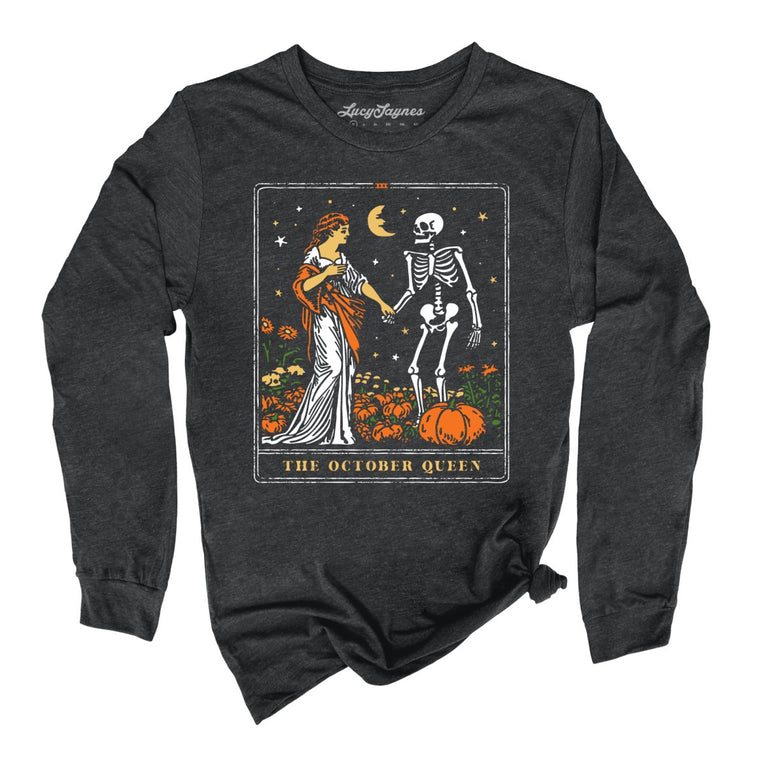The October Queen Tarot Card Graphic Long Sleeve Tee - Dark Grey Heather