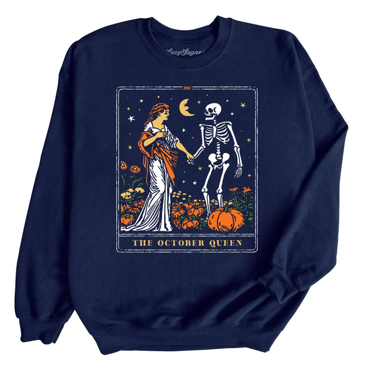 The October Queen Tarot Card Graphic Sweatshirt - Navy