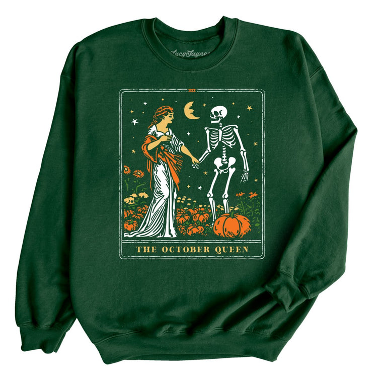 The October Queen Tarot Card Graphic Sweatshirt - Forest