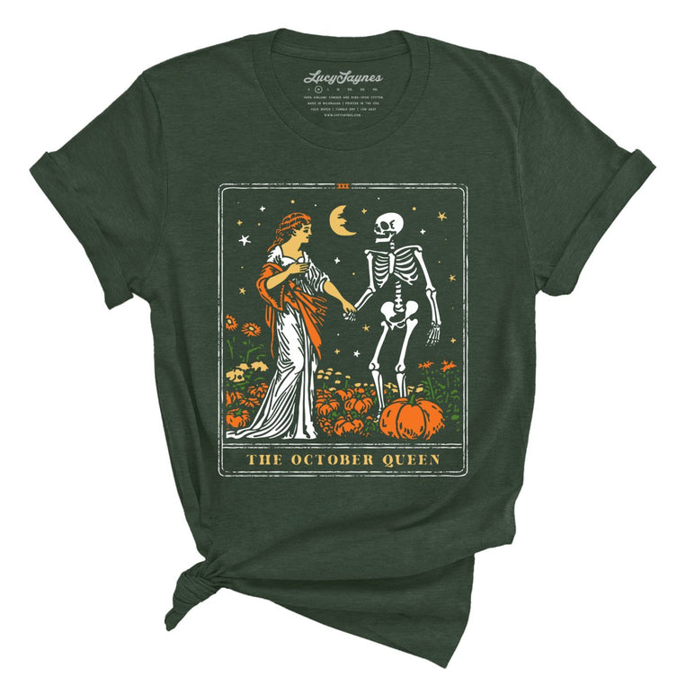 The October Queen Tarot Card Graphic Tee - Heather Forest