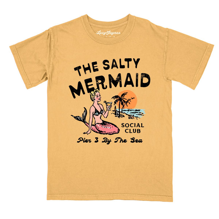 The Salty Mermaid Social Club Comfort Colors Graphic Tee - Mustard