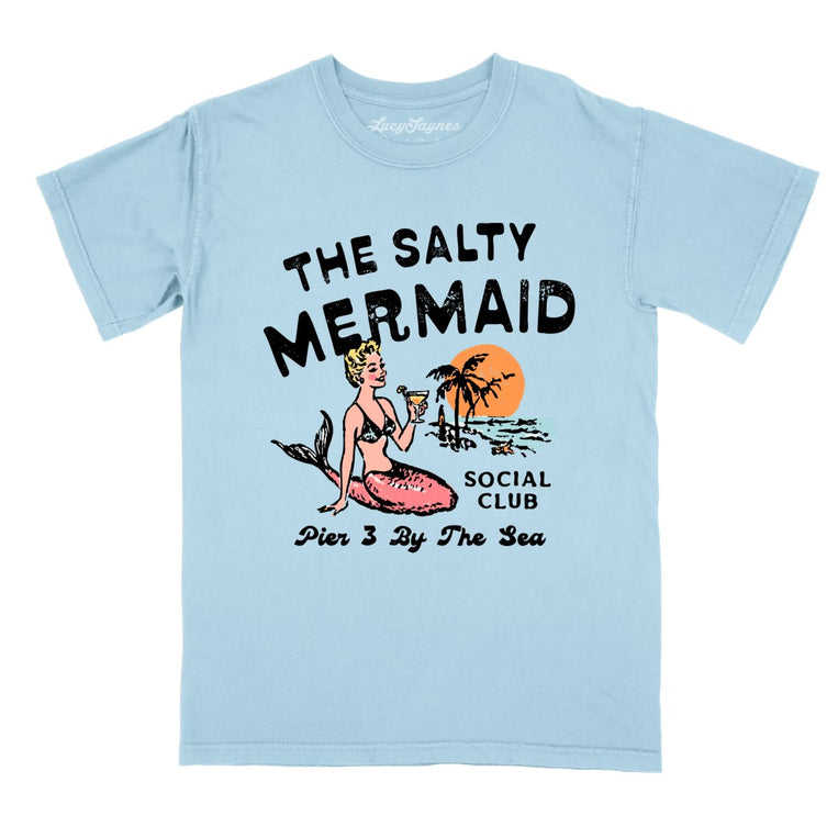 The Salty Mermaid Social Club Comfort Colors Graphic Tee - Chambray