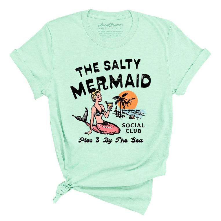 The Salty Mermaid Social Club Graphic Tee - Heather Mint