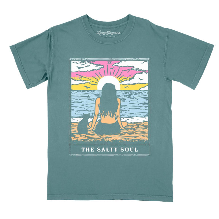 The Salty Soul Tarot Card Comfort Colors Graphic Tee - Blue Spruce