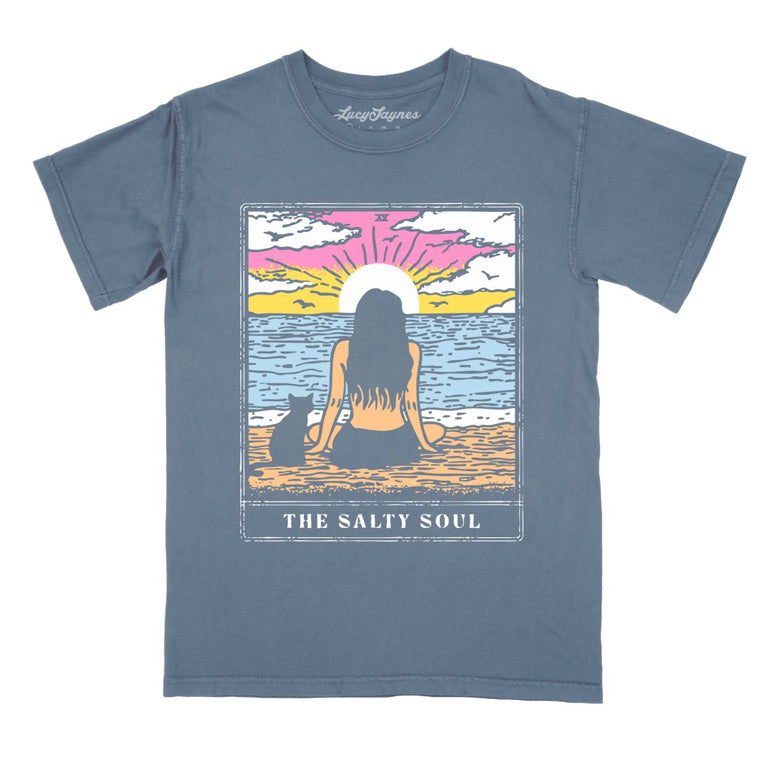 The Salty Soul Tarot Card Comfort Colors Graphic Tee - Blue Jean
