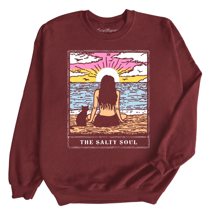 The Salty Soul Tarot Card Graphic Sweatshirt - Maroon
