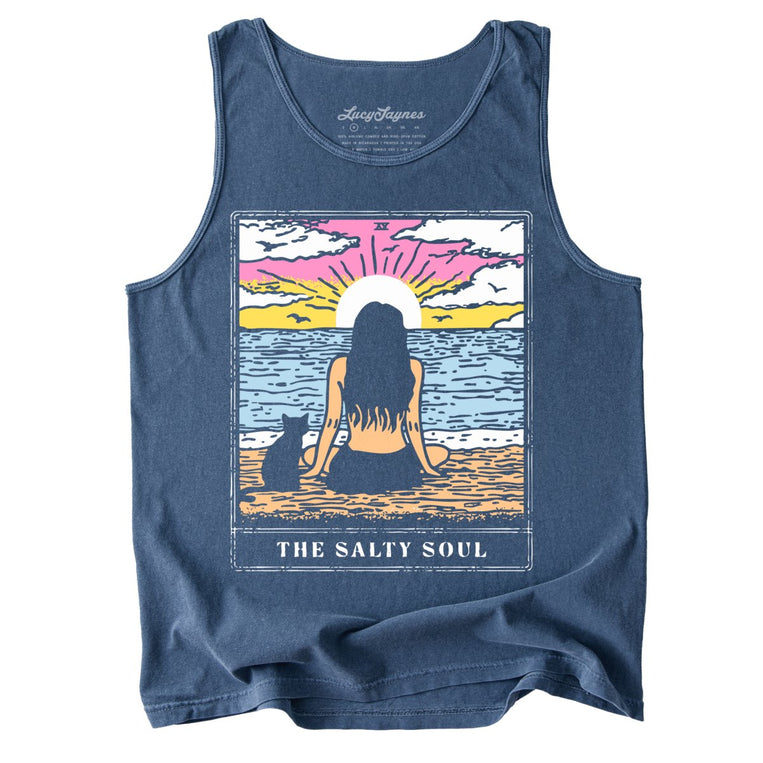 The Salty Soul Tarot Card Comfort Colors Graphic Tank Top - Denim