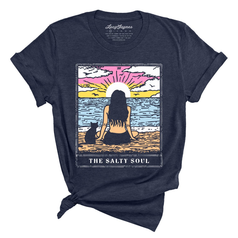 The Salty Soul Tarot Card Graphic Tee - Heather Midnight Navy