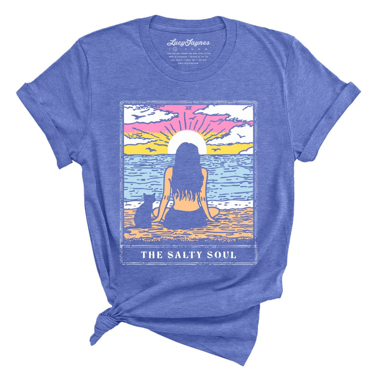 The Salty Soul Tarot Card Graphic Tee - Heather Columbia Blue