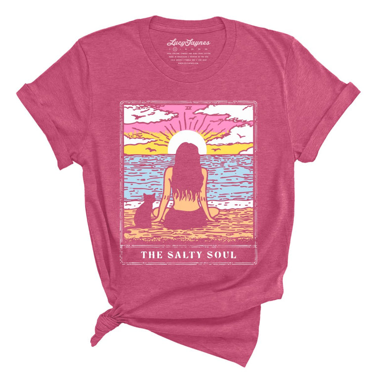 The Salty Soul Tarot Card Graphic Tee - Heather Raspberry