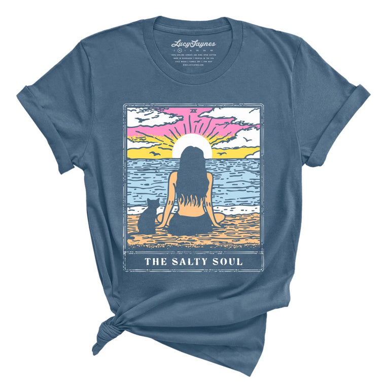 The Salty Soul Tarot Card Graphic Tee - Steel Blue