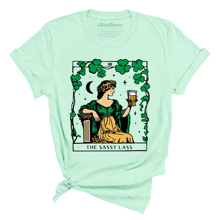 The Sassy Lass Tarot Card Graphic Tee - Heather Mint