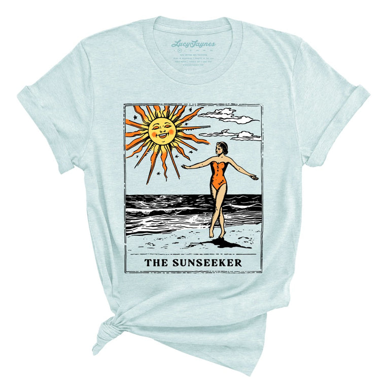The Sunseeker Tarot Card Graphic Tee - Heather Ice Blue